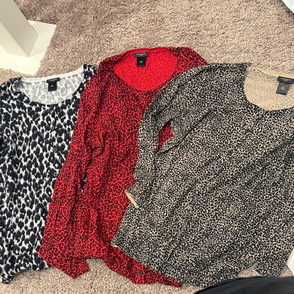 Ann Taylor Black and Tan Animal Print Cardigan